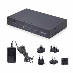 StarTech.com Switch KM a 4 porte con commutazione del mouse, switcher USB per tastiera mouse, audio 3,5 mm USB, Condivisione