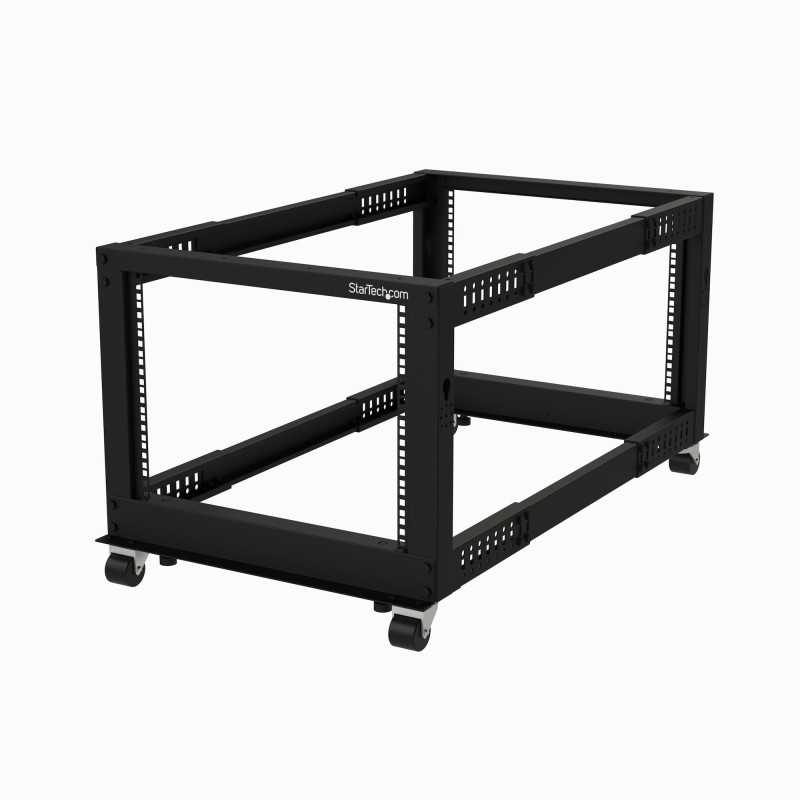 Server Rack a 4 Montanti 8U Open Frame, Armadio Rack di Rete 19" con Ruote, piedini di livellamento o montaggio a Server Rack a 4 Montanti 8U Open Frame, Armadio Rack di Rete 19" con Ruote, piedini di livellamento o montaggio a