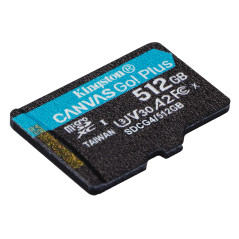Kingston Technology Scheda microSDXC Canvas Go Plus Gen4 200MB s A2 U3 V30 da 512 GB + adattatore
