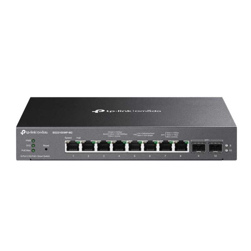 TP-Link Omada SG2210XMP-M2 switch di rete Gestito L2/L2+ 2.5G Ethernet (100/1000/2500) Supporto Power over Ethernet (PoE) TP-Link Omada SG2210XMP-M2 switch di rete Gestito L2/L2+ 2.5G Ethernet (100/1000/2500) Supporto Power over Ethernet (PoE)