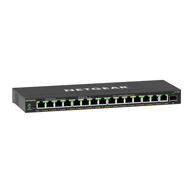 NETGEAR GS316EP-100PES switch di rete Gestito Gigabit Ethernet (10/100/1000) Supporto Power over Ethernet (PoE) Nero NETGEAR GS316EP-100PES switch di rete Gestito Gigabit Ethernet (10/100/1000) Supporto Power over Ethernet (PoE) Nero