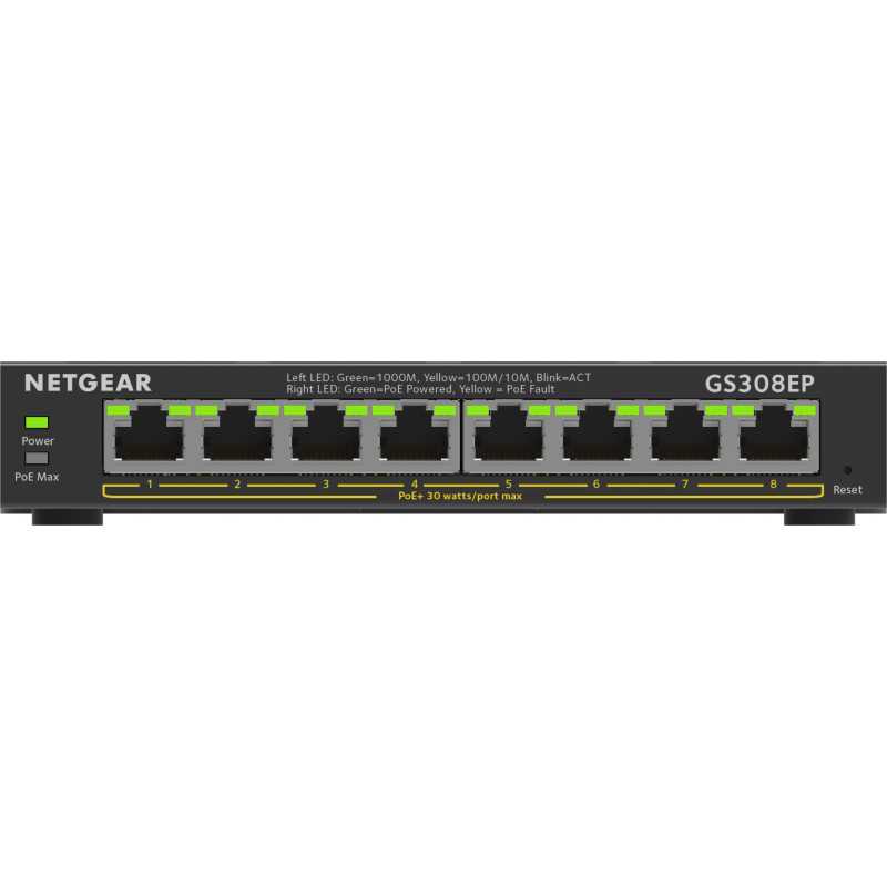 NETGEAR 8-Port Gigabit Ethernet PoE+ Plus Switch (GS308EP) Gestito L2/L3 Gigabit Ethernet (10/100/1000) Supporto GS308EP-100PES NETGEAR 8-Port Gigabit Ethernet PoE+ Plus Switch (GS308EP) Gestito L2/L3 Gigabit Ethernet (10/100/1000) Supporto GS308EP-100PES