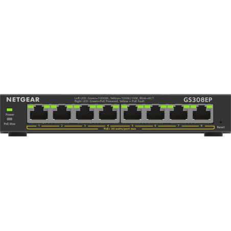 NETGEAR 8-Port Gigabit Ethernet PoE+ Plus Switch (GS308EP) Gestito L2/L3 Gigabit Ethernet (10/100/1000) Supporto  GS308EP-100PES