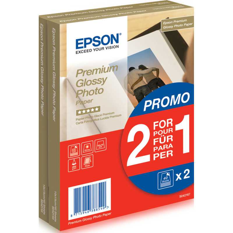 Epson Premium Glossy Photo Paper - 10x15cm - 2x 40 Fogli C13S042167 Epson Premium Glossy Photo Paper - 10x15cm - 2x 40 Fogli C13S042167