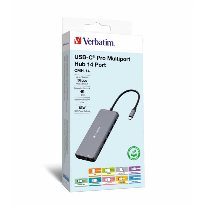 Verbatim CMH-14 USB tipo-C 5000 Mbit/s Argento 32154V
