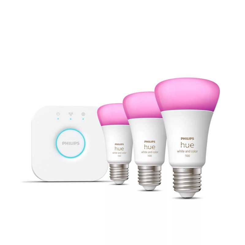 Philips Hue White and Color ambiance Starter Kit Bridge + 3 Lampadine Smart E27 75W