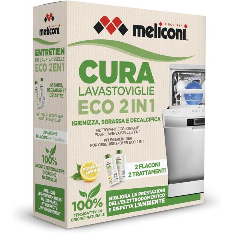 Meliconi Cura Lavastoviglie Liquido Eco 2-in-1, Igienizzante e Anticalcare